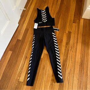 Ultracor NWT Black Silver Chevron Crop Top & Leggings 24.5” Inseam SET Sz S